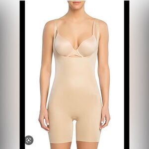 Spanx oncore mid thigh open bust bodysuit nude 3x satin